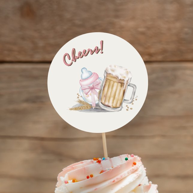 Sticker Rond Fête de Biberon de Lait Bébé Rose Mignonne Bière C (Cute Pink Baby Milk Bottle Beer Diaper Party Classic Round Sticker)