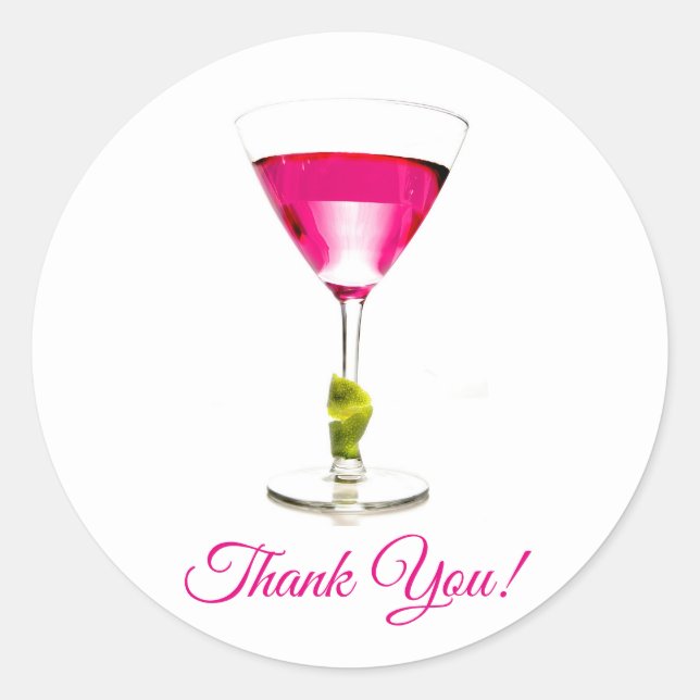 Sticker Rond Fête de Cocktail Pink Martini Merci (Devant)