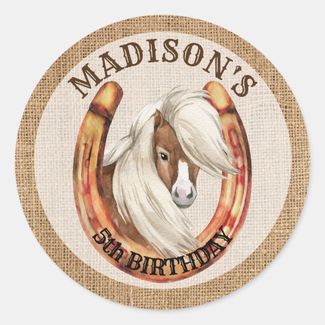 Sticker Rond Fête de cow-boy à l'anniversaire de Pony (Devant)