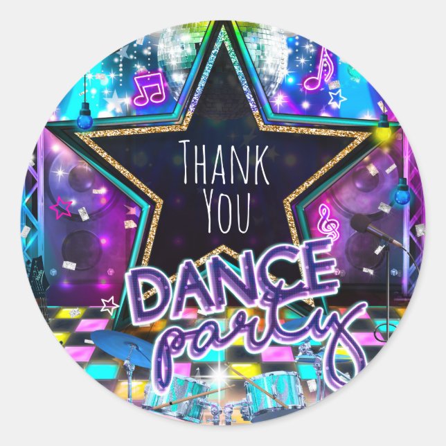 Sticker Rond FÊTE DE DANSE Anniversaire Musical Pop Rock Dance  (Devant)