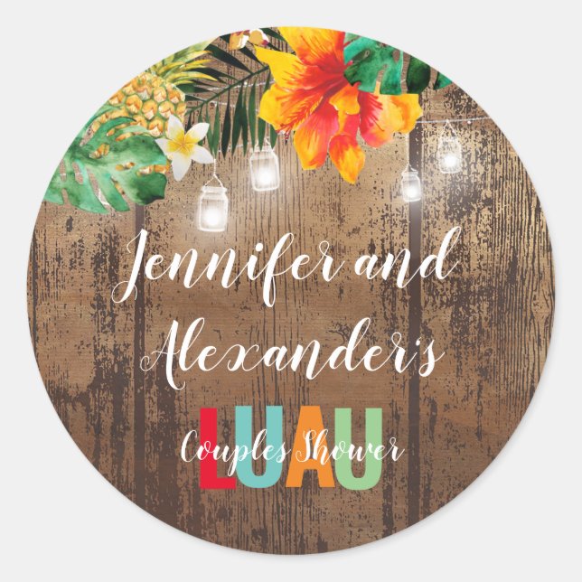 Sticker Rond Fête de douche de couple LUAU rustique (Devant)