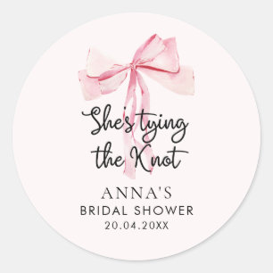 Sticker Rond Fête de douche de mariée avec un nœud papillon ros