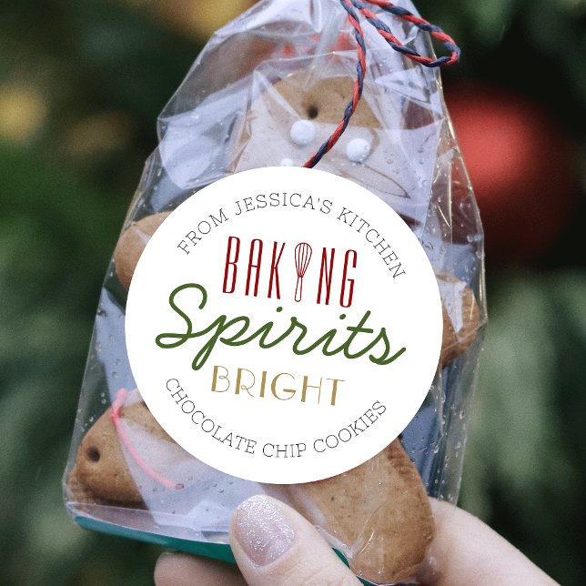 Sticker Rond Fête de fêtes de biscuits de Noël (Elegant and chic Christmas cookies labels with a modern Baking Spirits Bright Design)