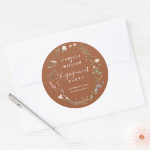 Sticker Rond Fête de fiançailles aux fleurs sauvages Bohème en 