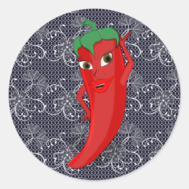Sticker Rond Fête de Fiançailles avec une Diva au Piment Rouge  (Devant)
