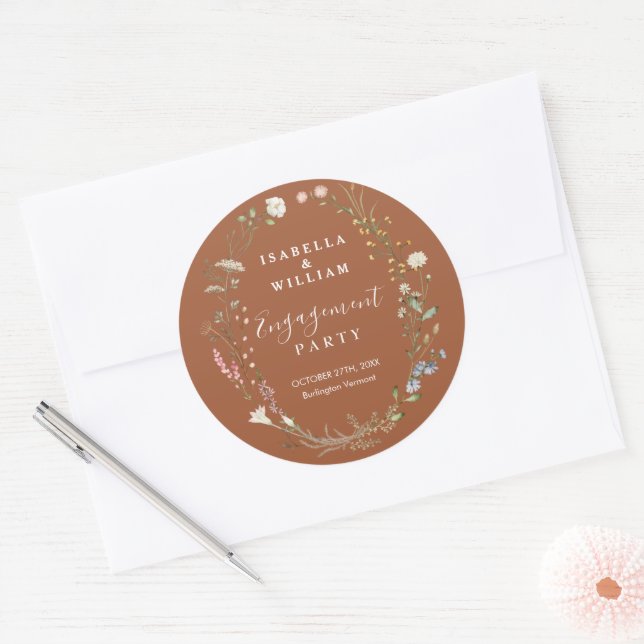 Sticker Rond Fête de fiançailles Bohème Fleur sauvage Terracott (Enveloppe)