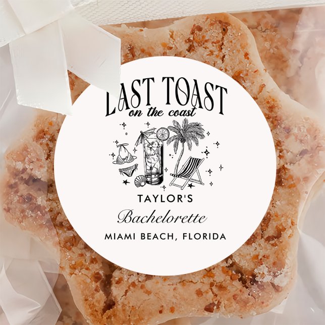 Sticker Rond Fête de Fiançailles Côtière Moderne Cocktail Noir (Créateur téléchargé)