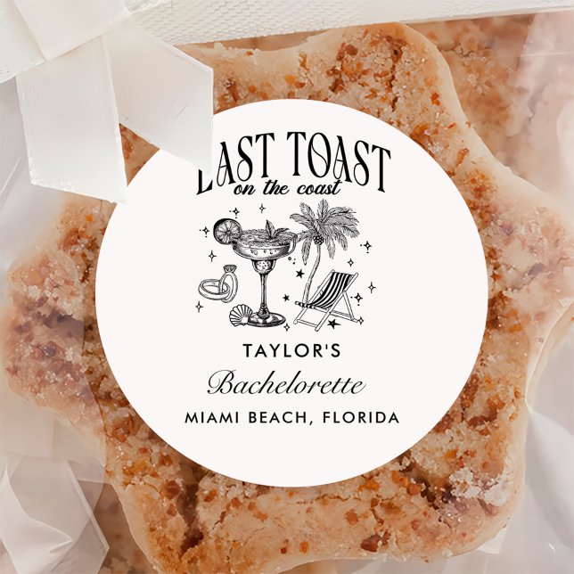 Sticker Rond Fête de Fiançailles Côtière Moderne Cocktail Noir (Créateur téléchargé)