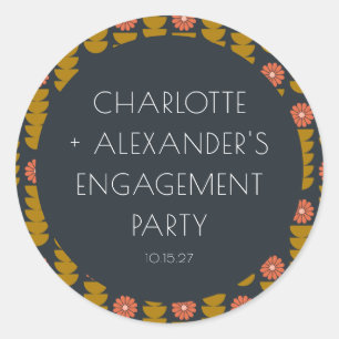 Sticker Rond Fête de fiançailles personnalisée florale géométri