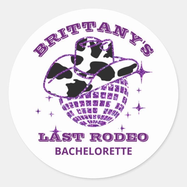 Sticker Rond Fête de Fiançailles Rétro Disco Cowgirl (Devant)