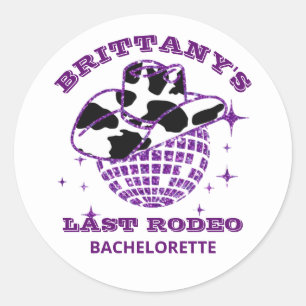 Sticker Rond Fête de Fiançailles Rétro Disco Cowgirl