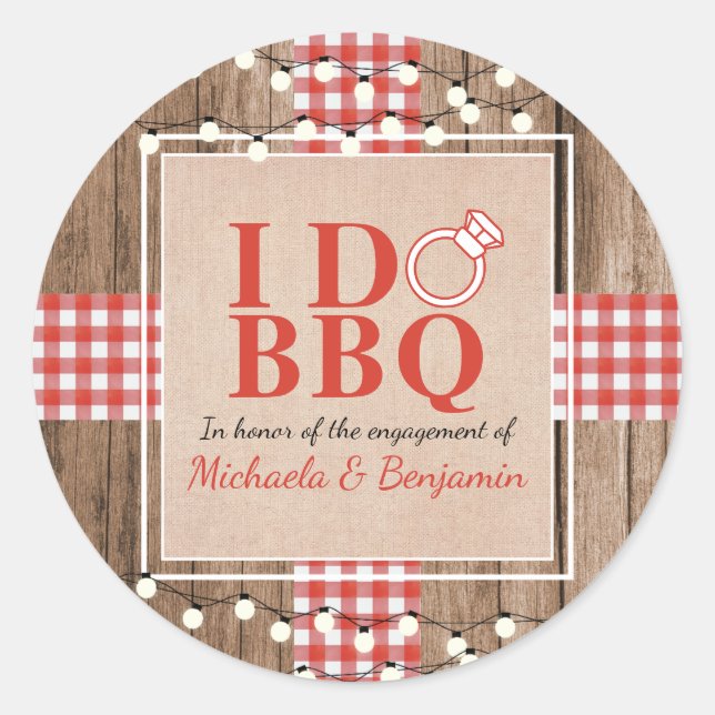 Sticker Rond Fête de Fiançailles Rustique I Do BBQ pour les fut (Devant)