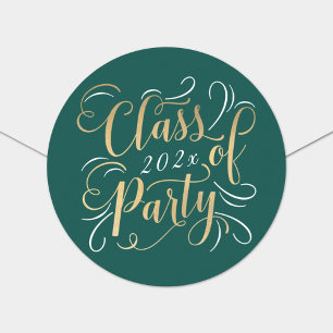 Sticker Rond Fête de fin d'études en écriture dorée émeraude, p