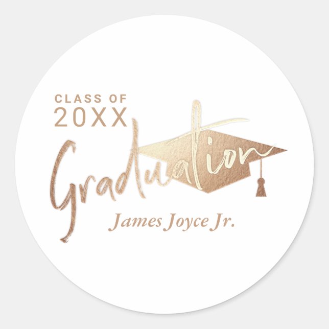 Sticker Rond Fête de graduation d'or simple moderne favorise (Devant)