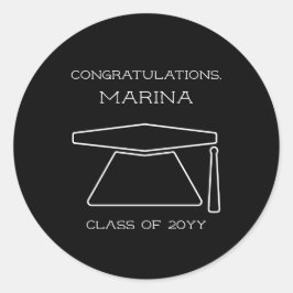 Sticker Rond Fête de graduation noire et blanche personnalisée