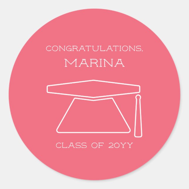 Sticker Rond Fête de graduation rose personnalisée (Devant)