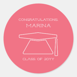Sticker Rond Fête de graduation rose personnalisée