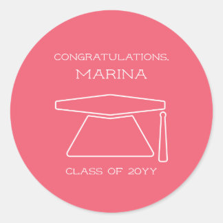 Sticker Rond Fête de graduation rose personnalisée