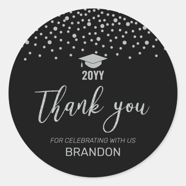 Sticker Rond Fête de graduation Silver Confetti Favoriser Class (Devant)