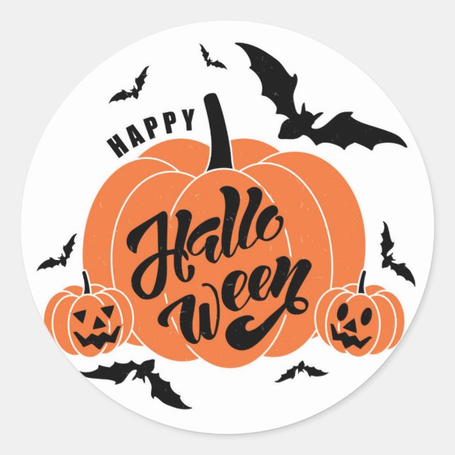 Sticker Rond Fête de Halloween aux citrouilles effrayantes et f (Devant)