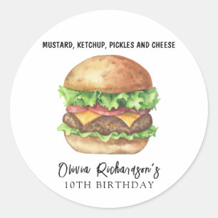Sticker Rond Fête de hamburger aquarelle Anniversaire