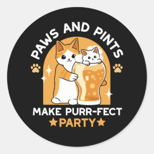 Sticker Rond Fête de la bière colorée fête du chat - Pâtes et p