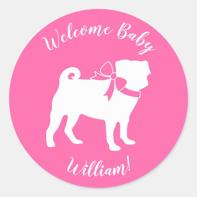Sticker Rond Fête de la fête du chien Carlin rose (Devant)