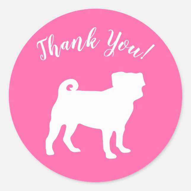 Sticker Rond Fête de la fête du chien Carlin rose (Devant)
