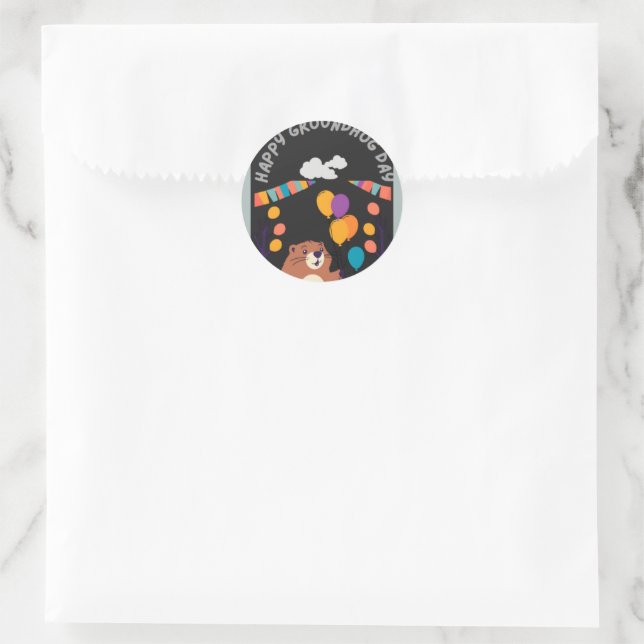 Sticker Rond Fête de la marmotte : ombre ou ombre? (Sac)