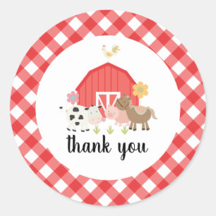 Sticker Rond Fête de l'anniversaire des animaux de ferme merci