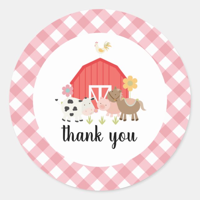 Sticker Rond Fête de l'anniversaire des animaux de ferme merci  (Devant)