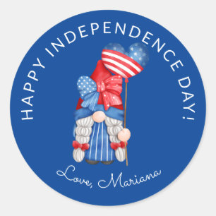 Sticker Rond Fête de l'Indépendance 4 juillet Gnome Bleu :