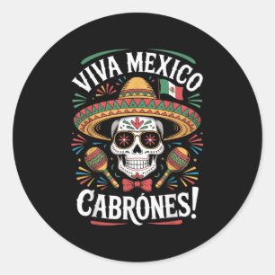 Sticker Rond Fête de l'Indépendance Viva Mexique Cabrones Homme