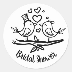 Sticker Rond Fête de l'mariée des oiseaux noirs et blancs