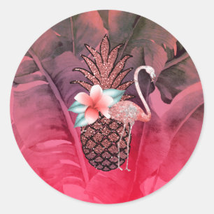 Sticker Rond Fête de luau de l'ananas à paillettes tropicales r