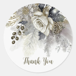 Sticker Rond Fête de mariage Argent Golden White Roses Fleurs