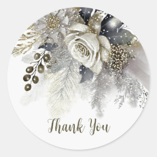 Sticker Rond Fête de mariage Argent Golden White Roses Fleurs
