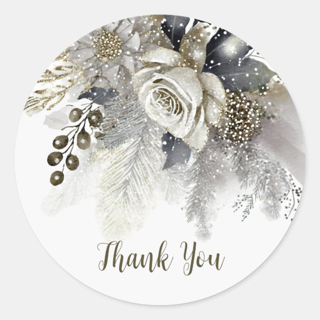 Sticker Rond Fête de mariage Argent Golden White Roses Fleurs (Devant)