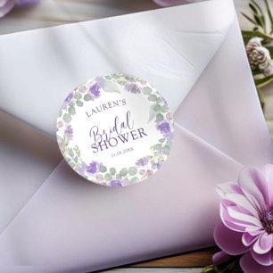 Sticker Rond Fête de mariage aux fleurs violettes aquarelle