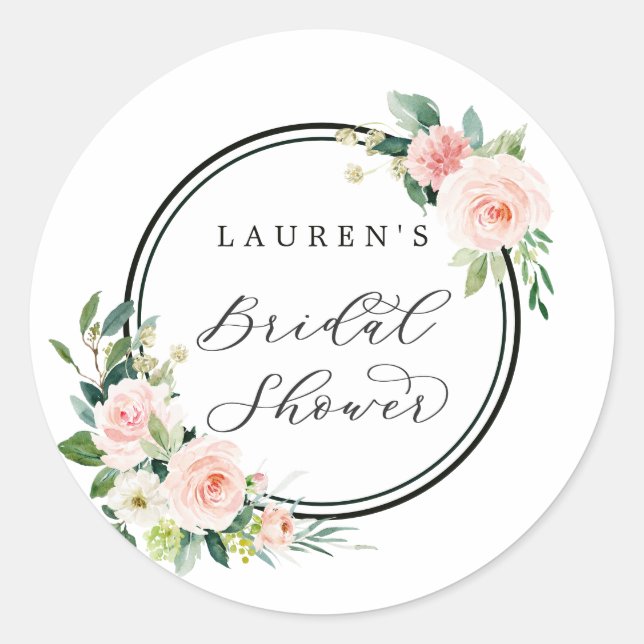 Sticker Rond Fête de mariage avec Fleurs Aquarelles Rose Tendre (Devant)