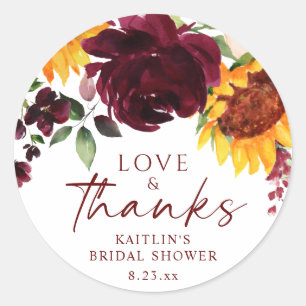 Sticker Rond Fête de mariage avec tournesols d'automne et roses