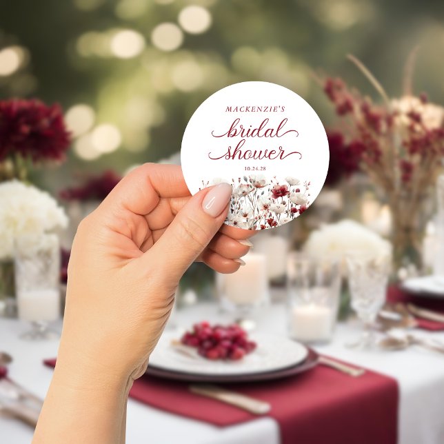 Sticker Rond Fête de Mariage Bohème Fleur des Champs Fin d'Été (Late Summer Wildflower Boho Bridal Shower Classic Round Sticker)