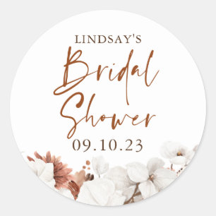 Sticker Rond Fête de mariage bohème fleurs terre cuite et blanc