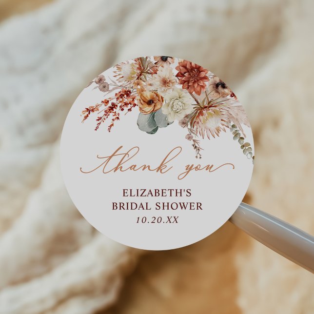 Sticker Rond Fête de mariage bohème terre cuite fleurs automne (Créateur téléchargé)