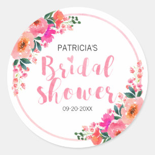 Sticker Rond Fête de mariage champêtre aquarelle fleurs roses