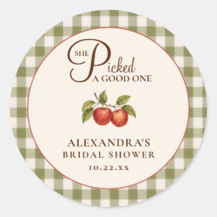 Sticker Rond Fête de mariage champêtre avec gingham vert sauge