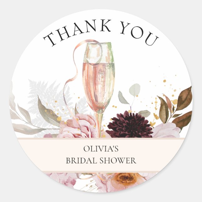 Sticker Rond Fête de mariage champêtre rose Champagne Classique (Devant)