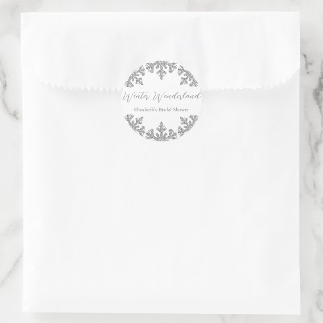 Sticker Rond Fête de mariage d'hiver flocon de neige argenté (Sac)