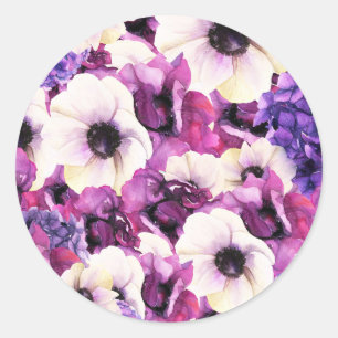 Sticker Rond Fête de mariage floral aquarelle rose et violet
