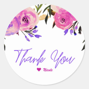 Sticker Rond Fête de mariage floral moderne rose et violet
